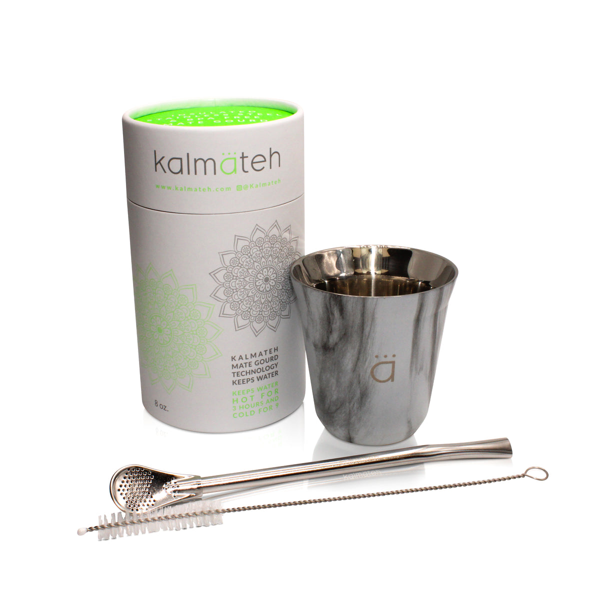 Kalmateh Yerba Mate Gourd and Thermos Set- Small Yerba Mate Gourd 5oz, Vacuum Insulated Mate Thermos 760ml, Bombilla Filter Straw and Cleaning Brush