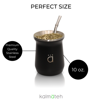 Matte Black Modern Yerba Mate Gourd 10oz with Bombilla