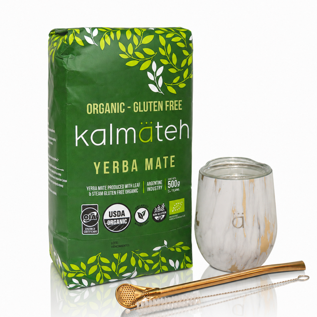 Juego de iniciación para yerba mate clásico de mármol dorado