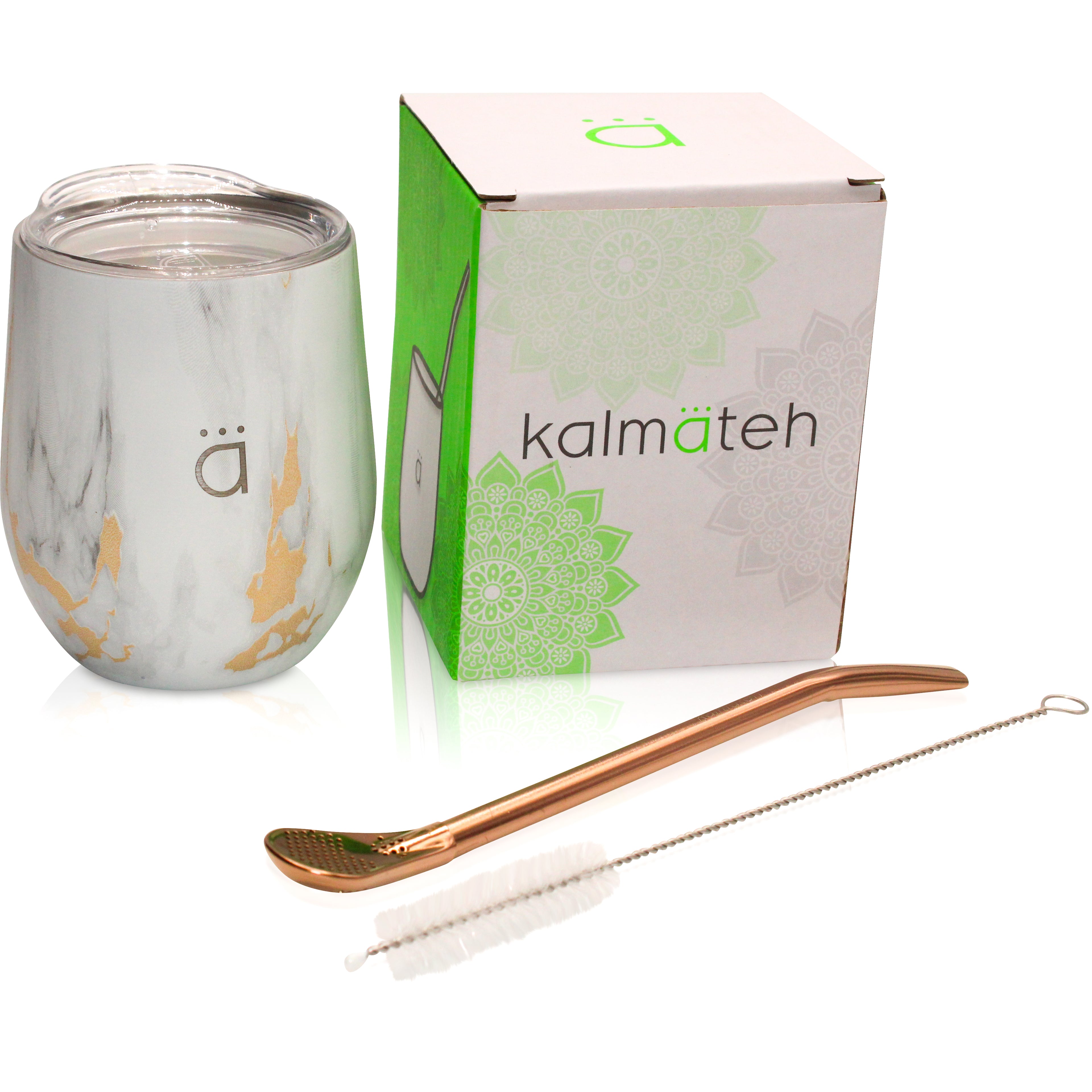 Mate clásico de mármol dorado de 8 onzas con bombilla