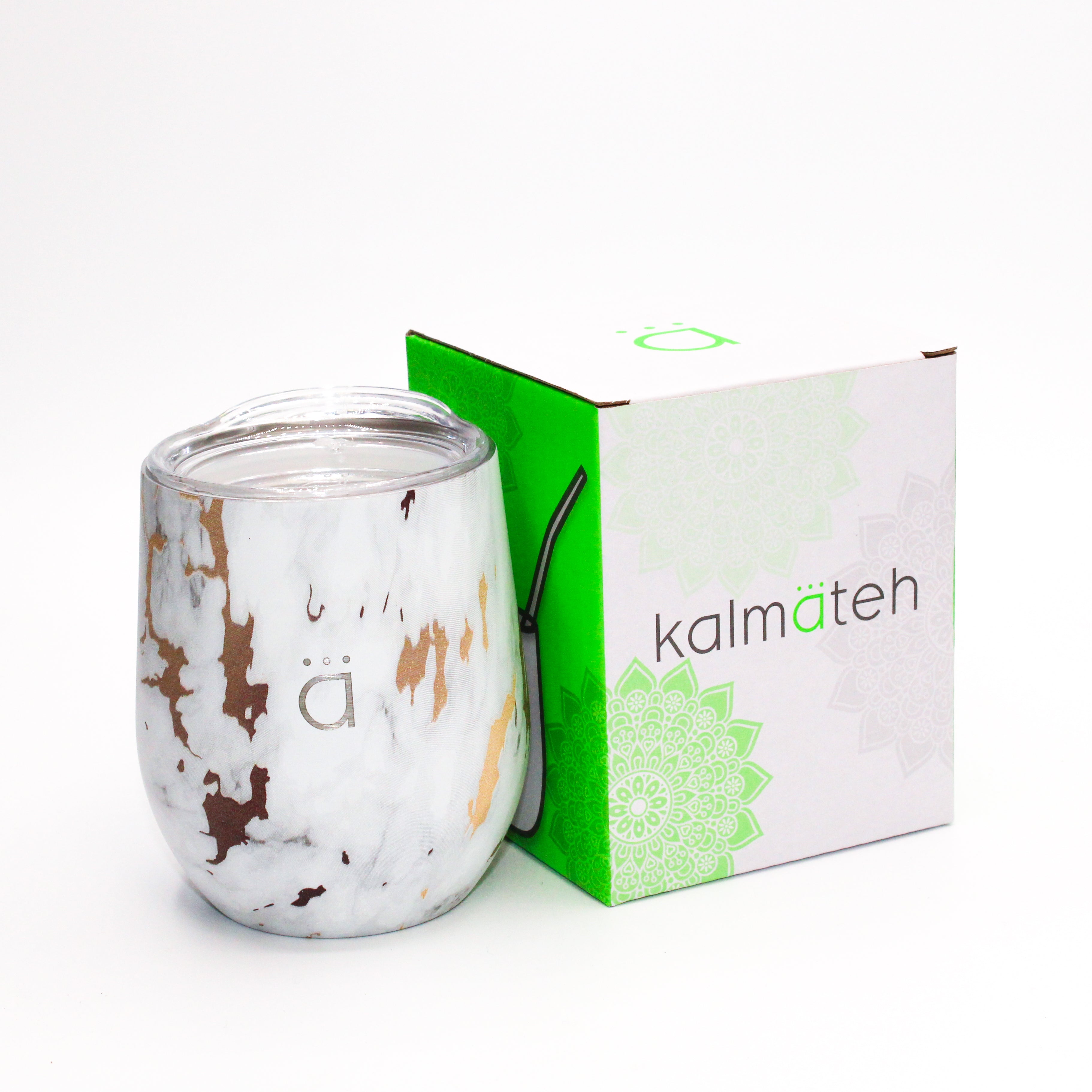 Mate clásico de mármol dorado de 8 onzas con bombilla