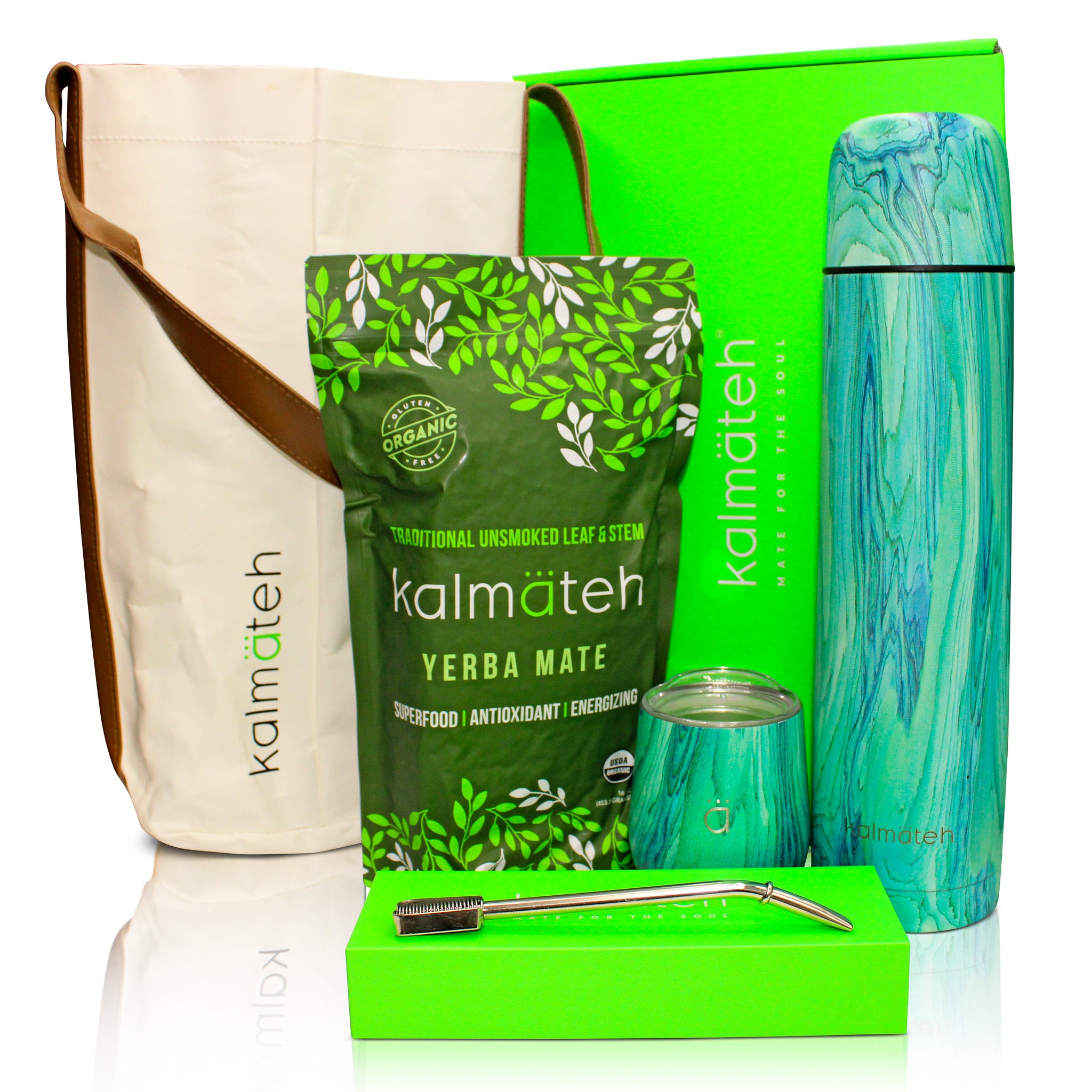 Juego completo de mate para yerba mate color turquesa