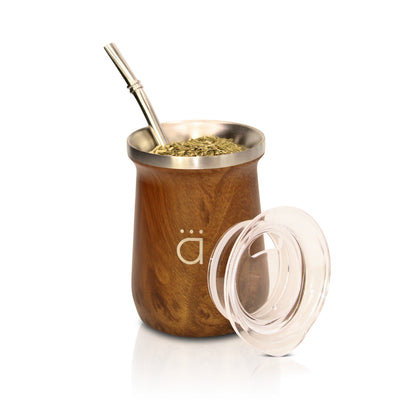 Wood Modern Yerba Mate Gourd 10oz with Bombilla