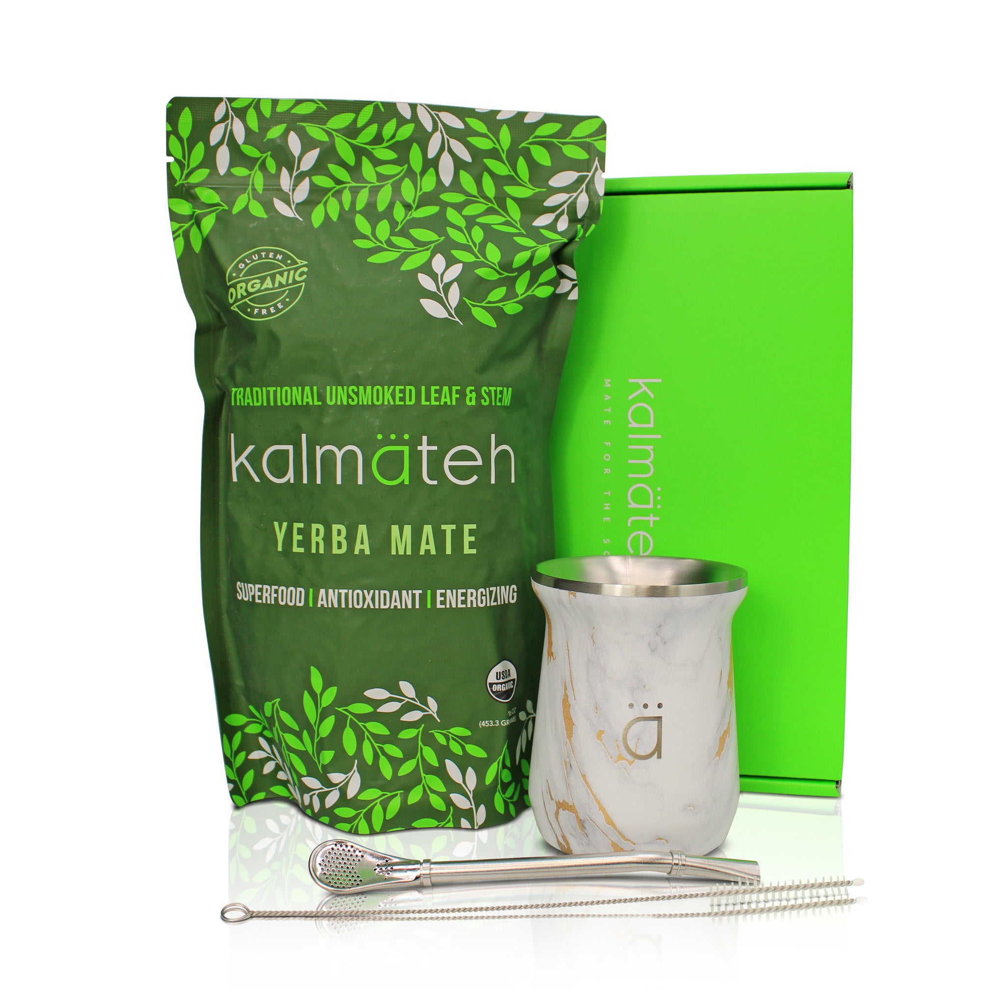 Juego de iniciación para yerba mate moderno de mármol dorado