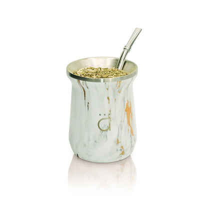 Gold Marble Modern Yerba Mate Gourd 10oz with Bombilla