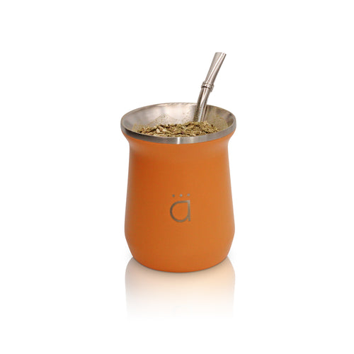 Orange Modern Yerba Mate Gourd 10oz with Bombilla