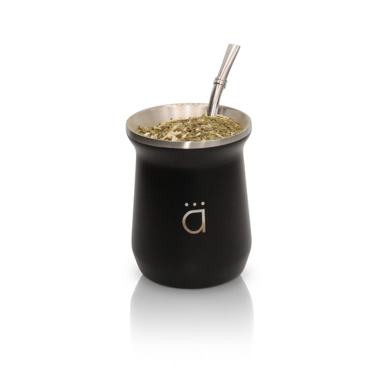 Matte Black Modern Yerba Mate Gourd 10oz with Bombilla