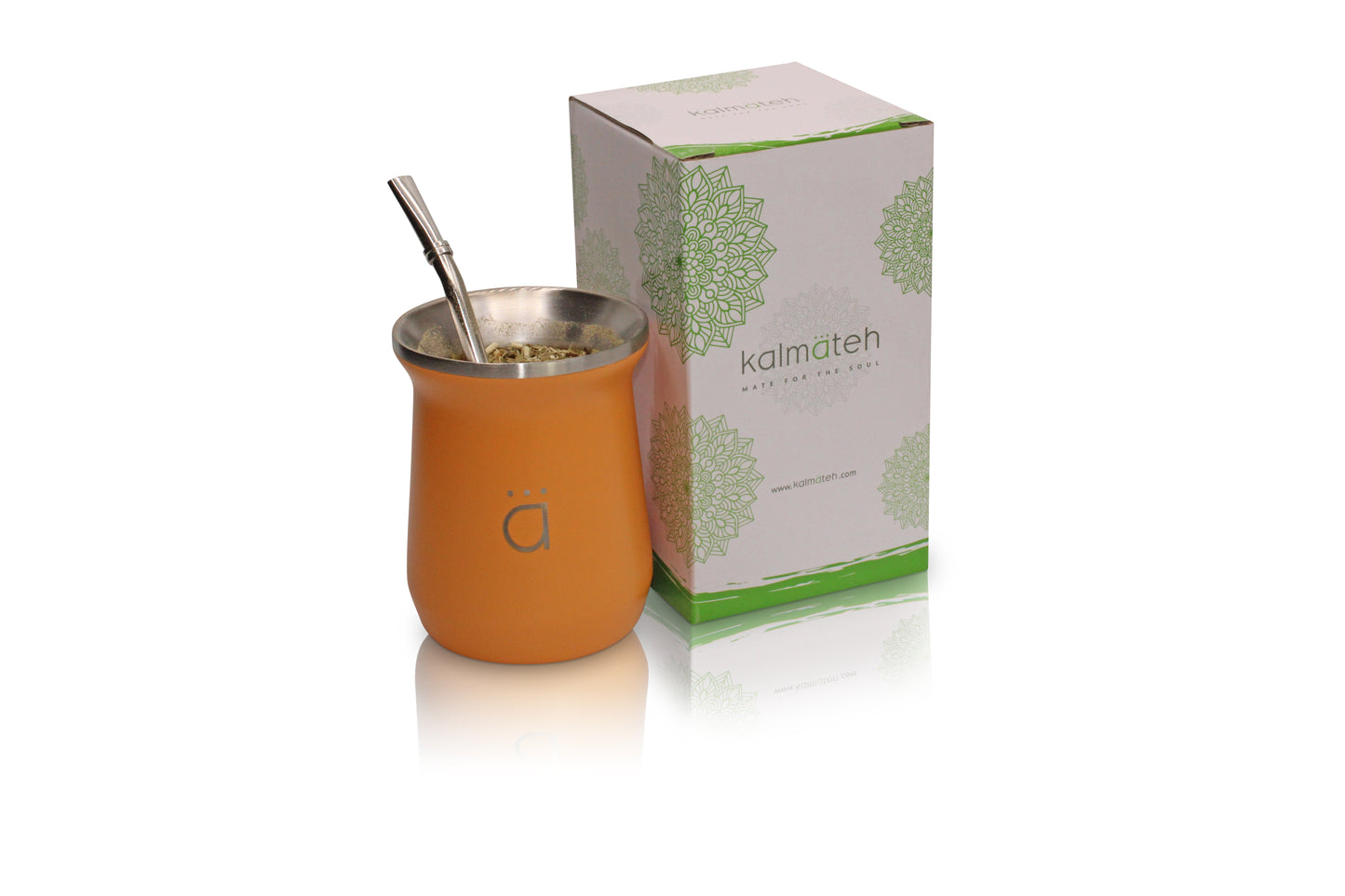 Orange Modern Yerba Mate Gourd 10oz with Bombilla