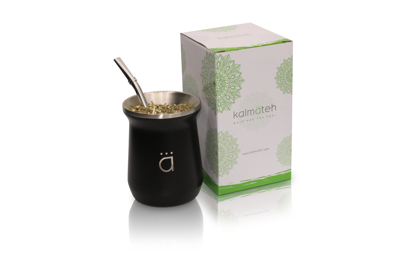 Matte Black Modern Yerba Mate Gourd 10oz with Bombilla