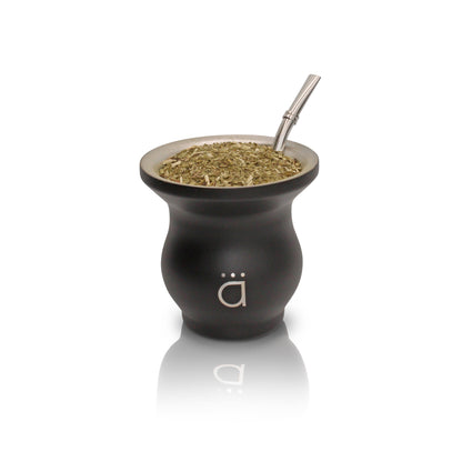 Matte Black Elegant Yerba Mate Gourd 9oz with Bombilla