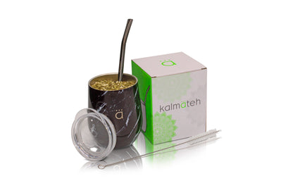 Black Marble Classic Yerba Mate Gourd 8oz with Bombilla