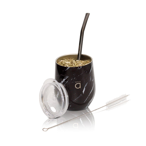 Black Marble Classic Yerba Mate Gourd 8oz with Bombilla