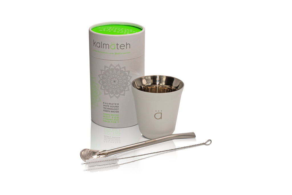 White Petite Yerba Mate Gourd 5oz with Bombilla