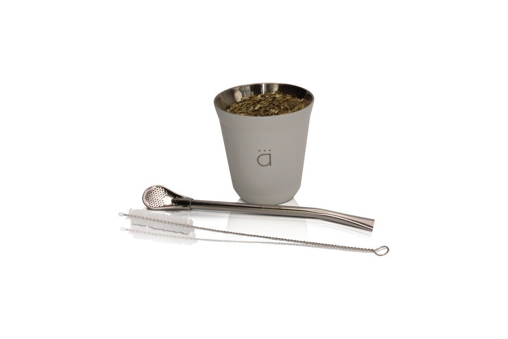 White Petite Yerba Mate Gourd 5oz with Bombilla