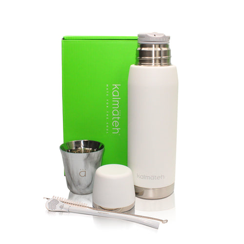 Marble Petite Gourd and White Sport Thermos Set