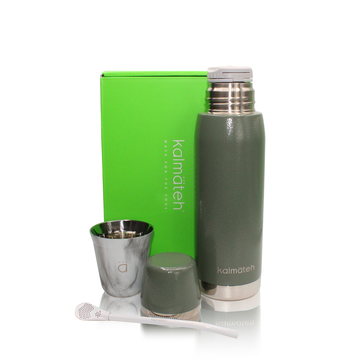 Marble Petite Gourd and Military Green Sport Thermos Set