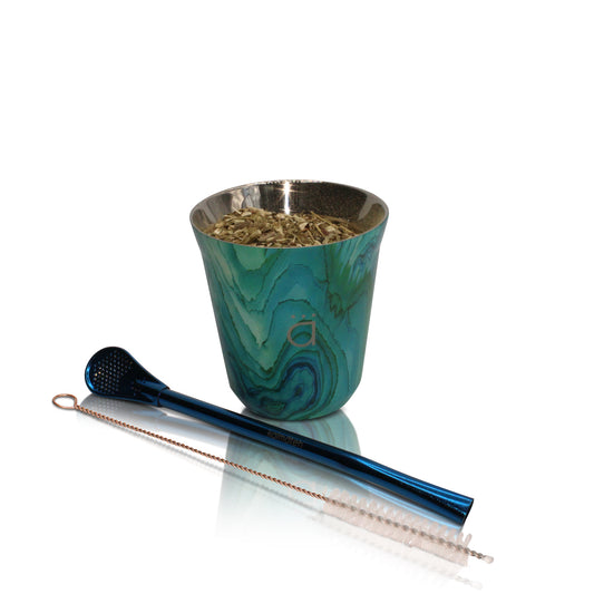 Turquoise Petite Yerba Mate Gourd 5oz with Bombilla