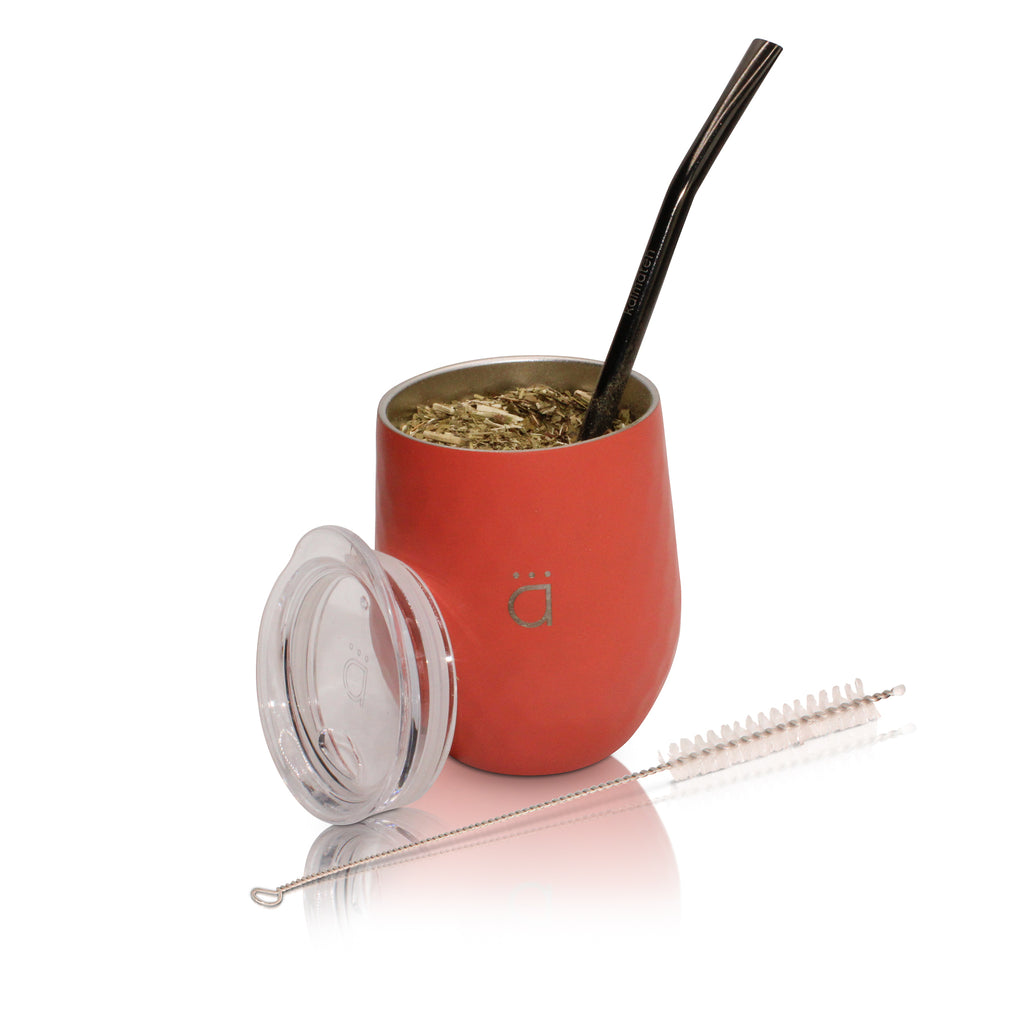 Coral Yerba Mate Gourd 8oz with Bombilla
