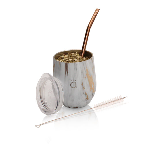 Gold Marble Classic Yerba Mate Gourd 8oz with Bombilla