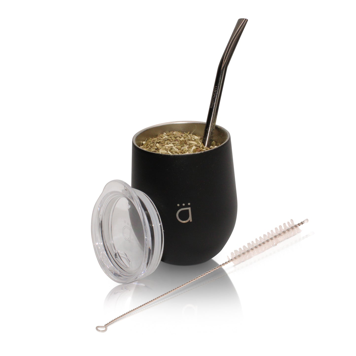 Matte Black Classic Yerba Mate Gourd 8oz with Bombilla