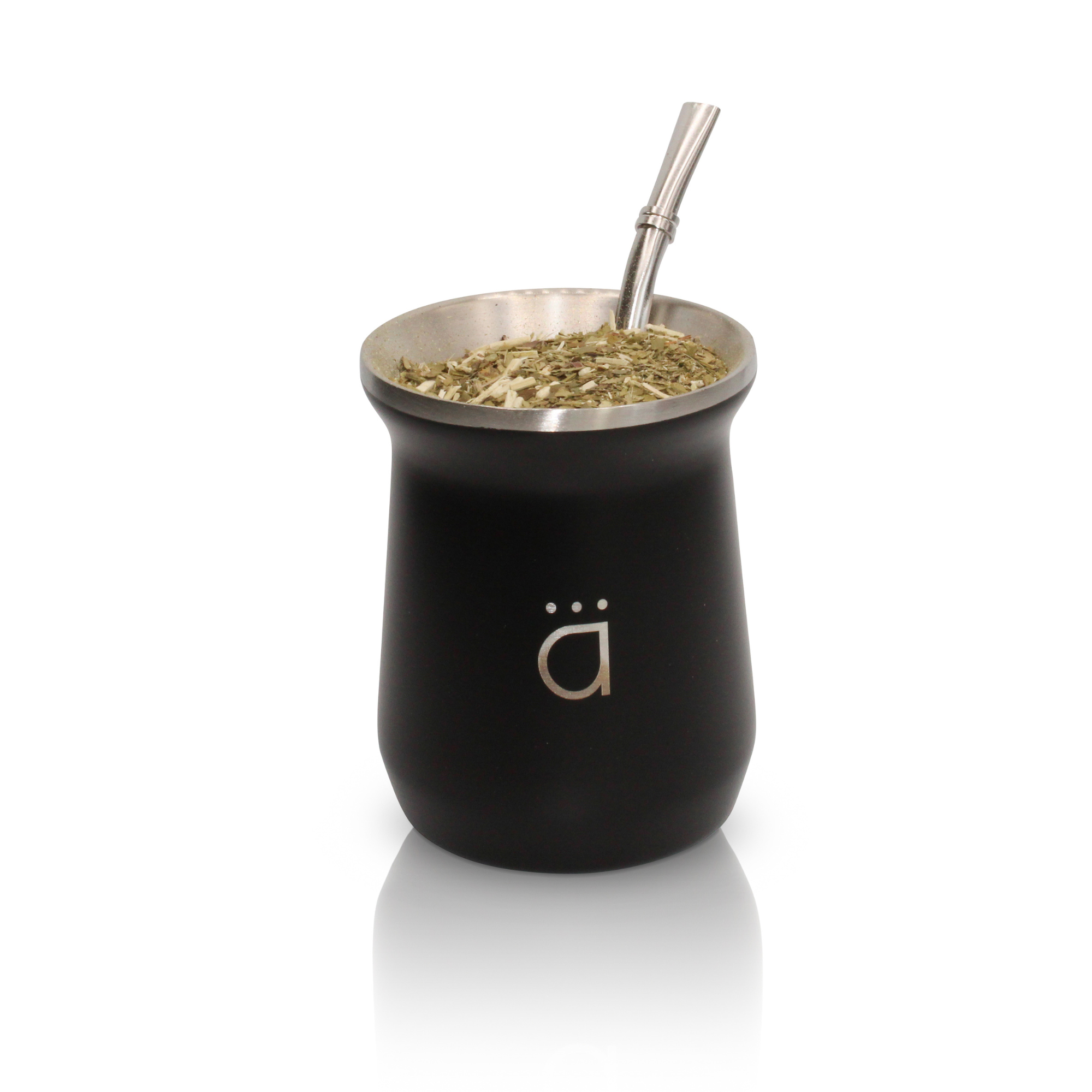 Matte Black Modern Yerba Mate Gourd 10oz with Bombilla