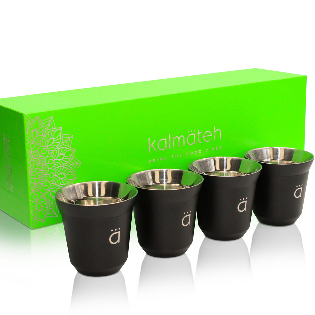 Kalmateh New Double Wall Insulated Stainless Steel Espresso Coffee Cup Set, Pack of Four - Heat Resistant Espresso Coffee Cups- 2.7oz 80ml (Matte