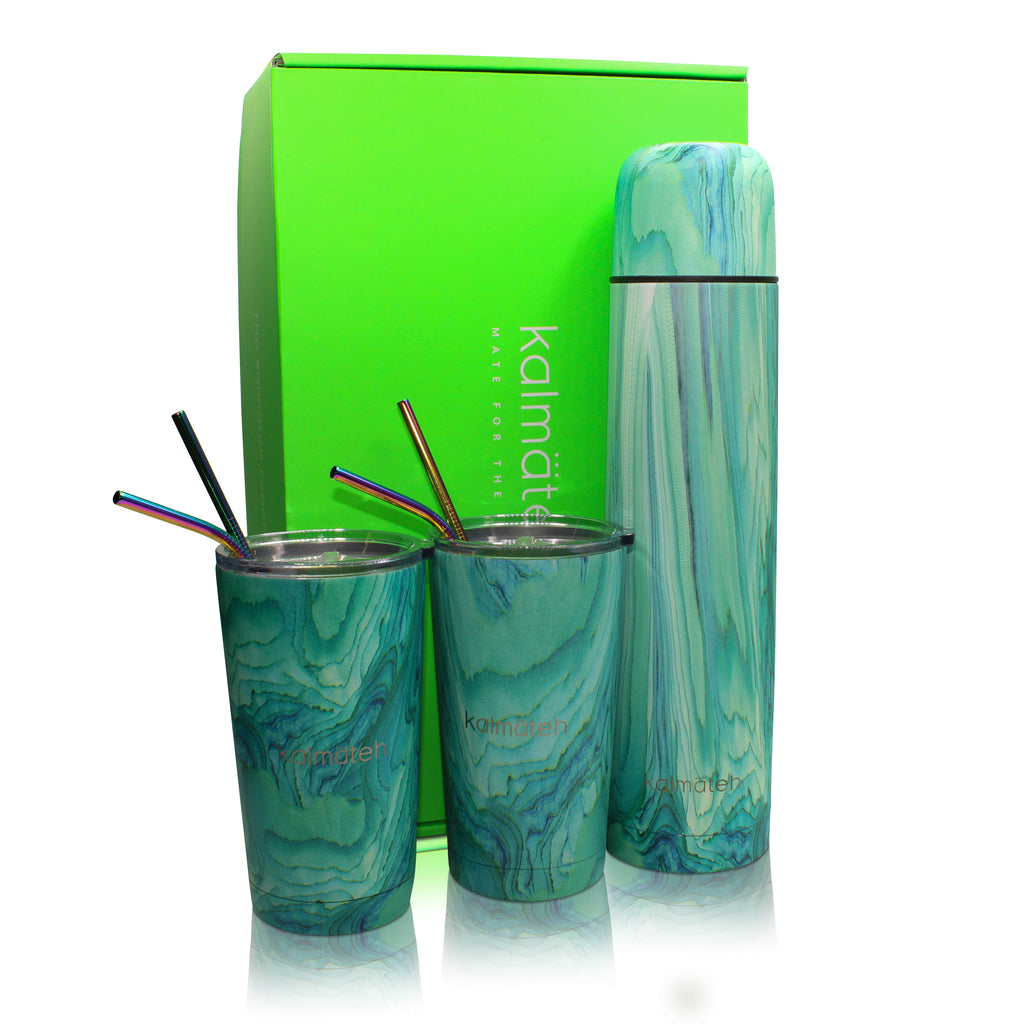 Turquoise Thermos + 2 Travel Tumblers