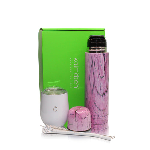 Pink Marble & White Travel Size Yerba Mate Set