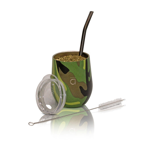 Camo Green Classic Yerba Mate Gourd 8oz with Bombilla