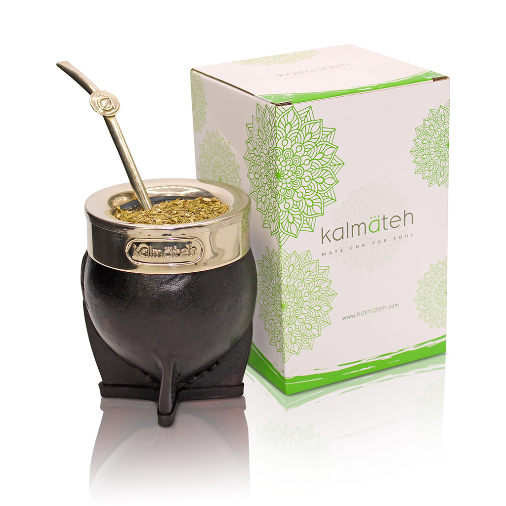 Black Leather Traditional Imperial Mate Gourd with Alpaca Bombilla