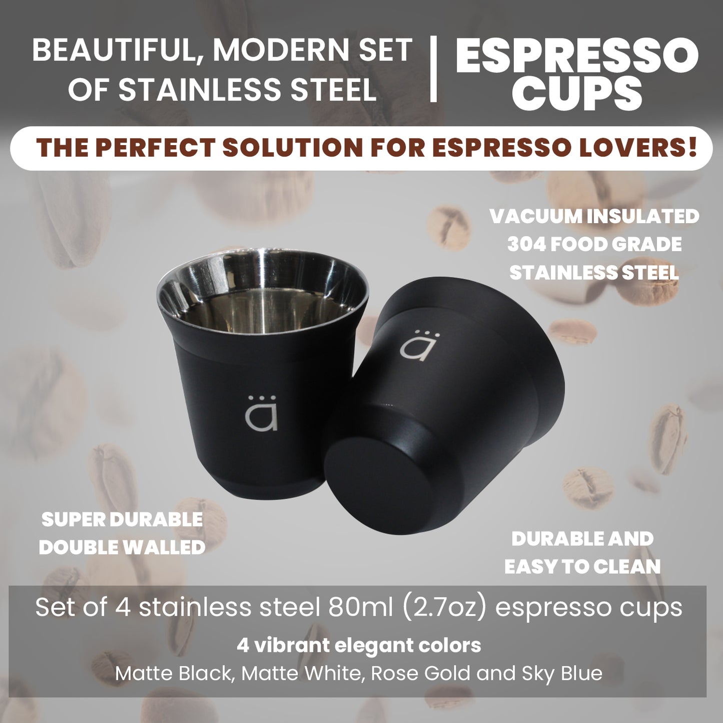 Rose Gold Espresso Coffee Cups (Set of 4)- 2.7oz